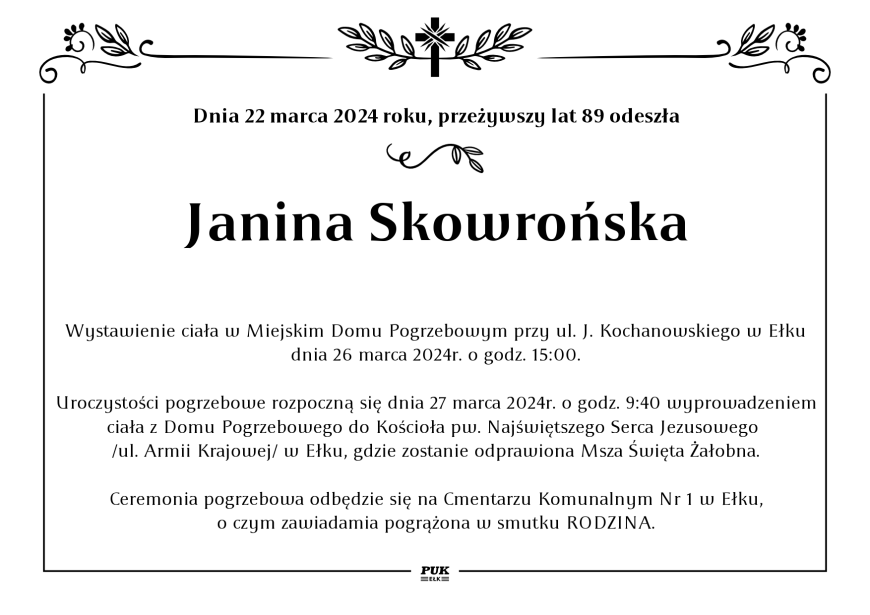Janina Skowrońska - nekrolog